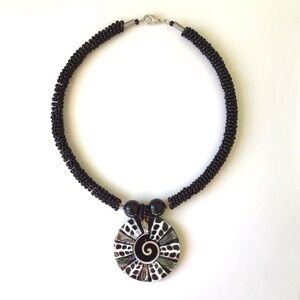 Natural Abalone Shell, Cone Shell, Shiva Eye Shell Pendant Bead Necklace Boho